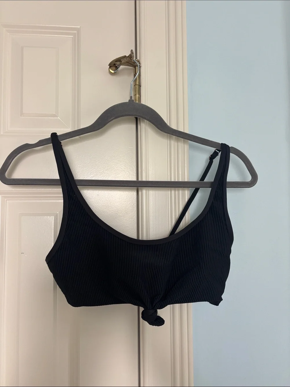 Frankie's Bikinis Black Ribbed Tie-Front Bralette